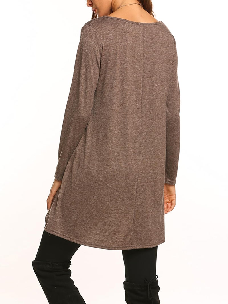 Poetsky Solid Color Long Shirts For Leggings For Women Long Sleeve Flowy Tops (L, Coffe) - Image 5